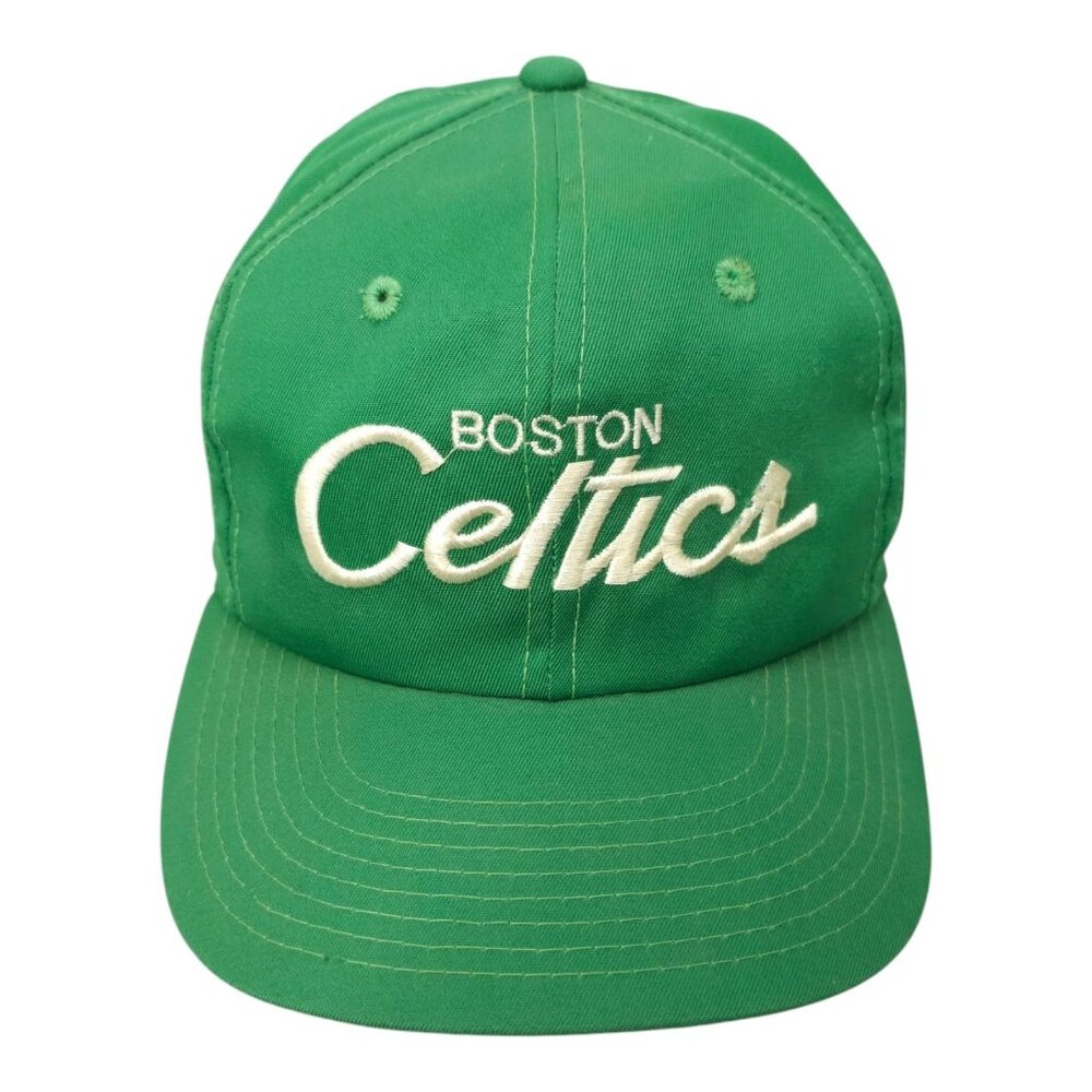 Boston Celtics Script Baseball Cap READ Vtg 90s Snapback Hat Sports Specialties